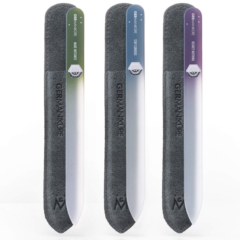 GERMANIKURE Czech Crystal Glass Nail File 3 Pack in Suede Leather Case  Professional Manicure  Pedicure Products for Smooth Easy Shaping of Natural Nails
